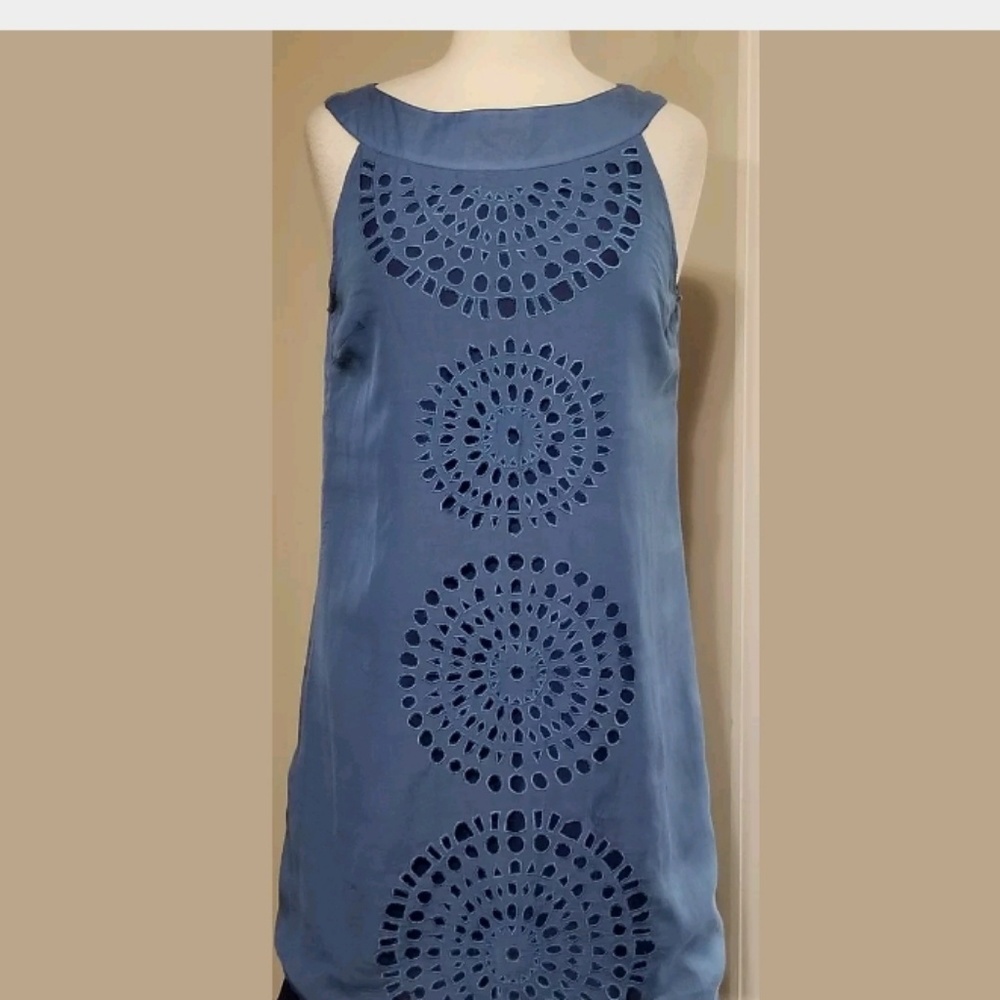 KAS NY Anthropologie Blue Eyelet Dress Sz L NEW
